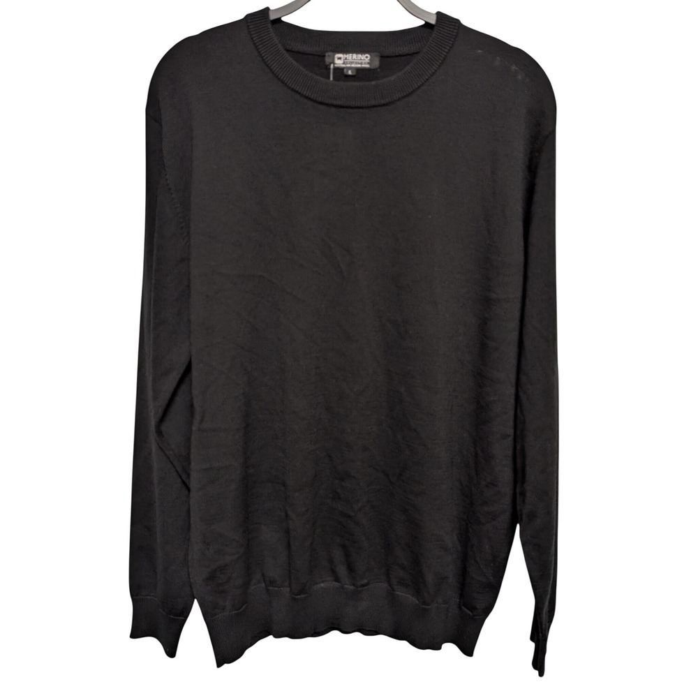 Merino Collection Sweater L Black Australian Merino Wool Crewneck Minimalist